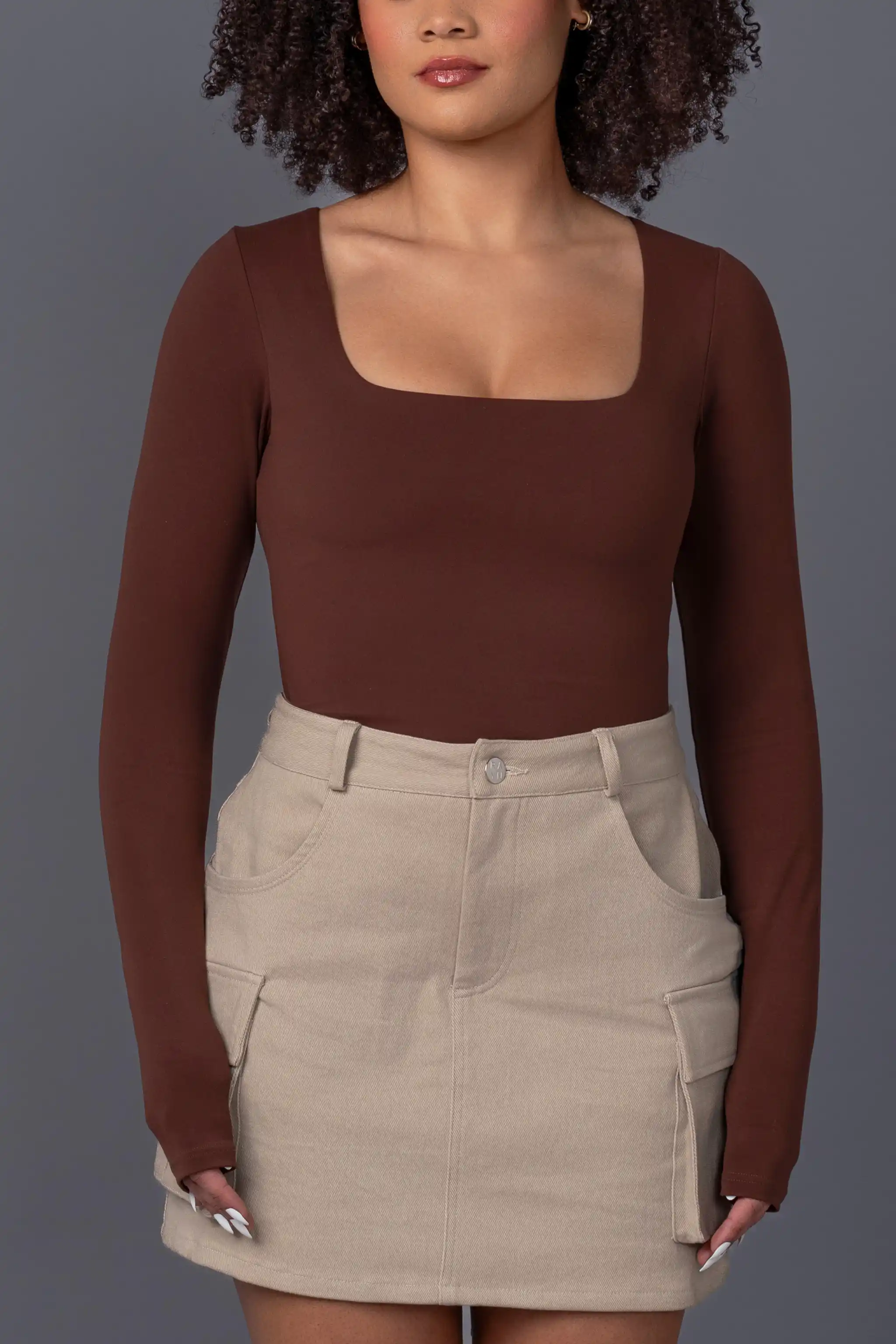 Square Neck Long Sleeve Top